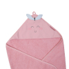 Cape de bain bébé fille rose broderie visage Pomme d'amour avec feuille verte en coton bio oekotex