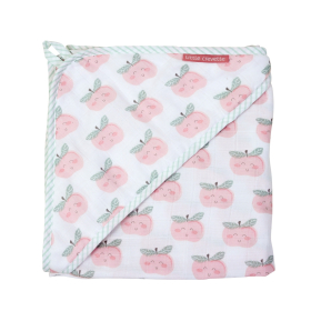 Cape de bain bébé fille en lange blanche motif Pomme d'amour rose en coton bio oekotex