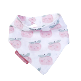 Bavoir bandana bébé fille blanc motif pomme rose fermeture pressions en coton bio oekotex