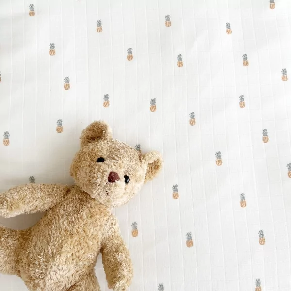 parure de lit bébé ananas taie + housse 100x140 cm en gaze de coton bio