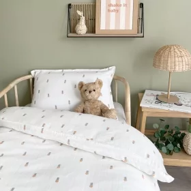 parure de lit bébé ananas taie + housse 100x140 cm en gaze de coton bio