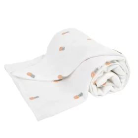 couverture bébé double-gaze en coton bio imprimée ananas