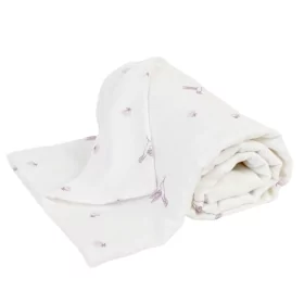 couverture bébé en double-gaze coton bio imprimée colibris et fleurs parme et violet