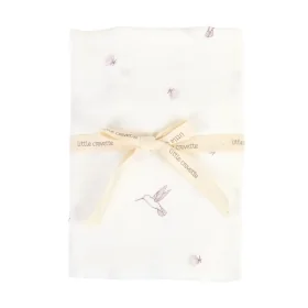 Maxi-lange bébé 120x120 cm en double-gaze imprimé colibris parme et fleurs