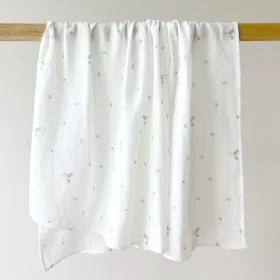 Maxi-lange bébé 120x120 cm en double-gaze imprimé colibris parme et fleurs