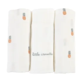 lot de 3 langes bébé en gaze de coton bio imprimé ananas