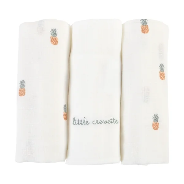 lot de 3 langes bébé en gaze de coton bio imprimé ananas