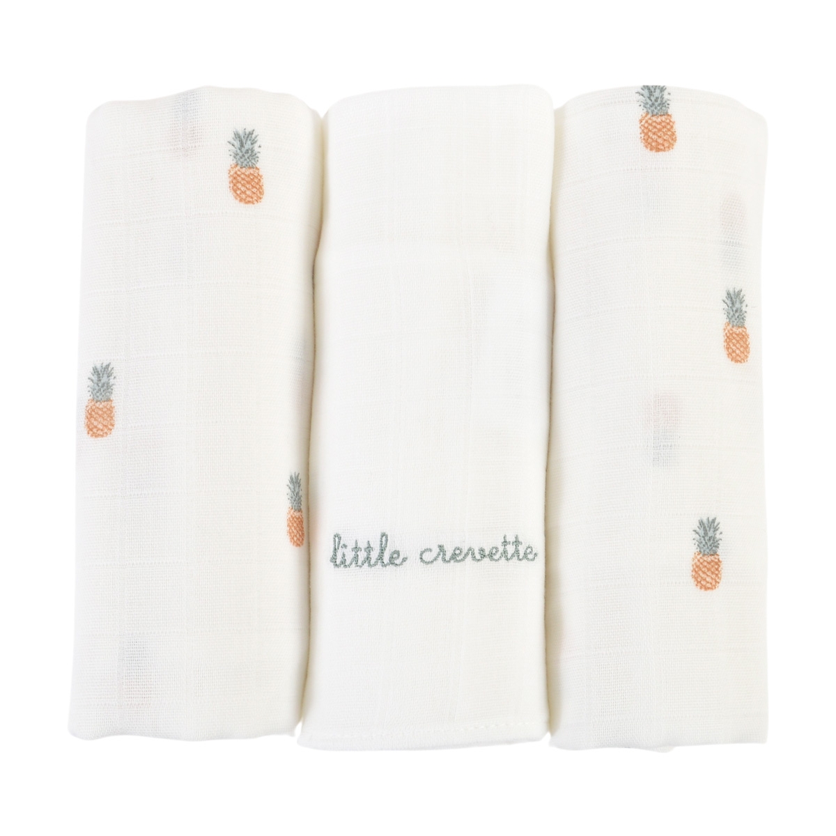 Lot de 3 langes bébé coton bio* Ananas