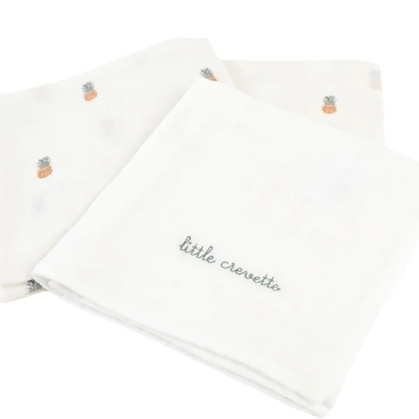 lot de 3 langes bébé en gaze de coton bio imprimé ananas