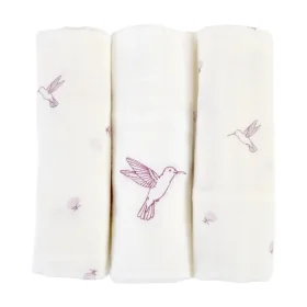 lot de 3 langes en gaze de coton motif colibri