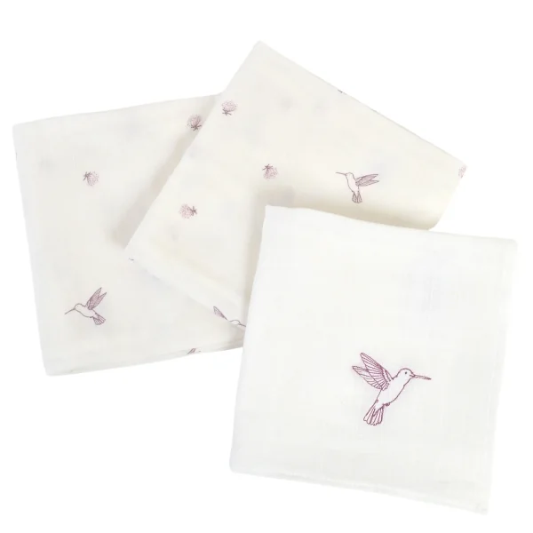lot de 3 langes en gaze de coton motif colibri