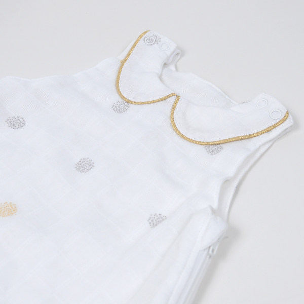 Gigoteuse été légère en lange blanche fille col claudine tog 0,5 motif pois en coton bio oekotex