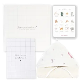 Coffret cape de bain bébé en coton bio oekotex oiseau et fleurs Colibri