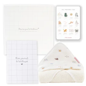 Coffret cape de bain bébé en coton bio oekotex baleines Malo