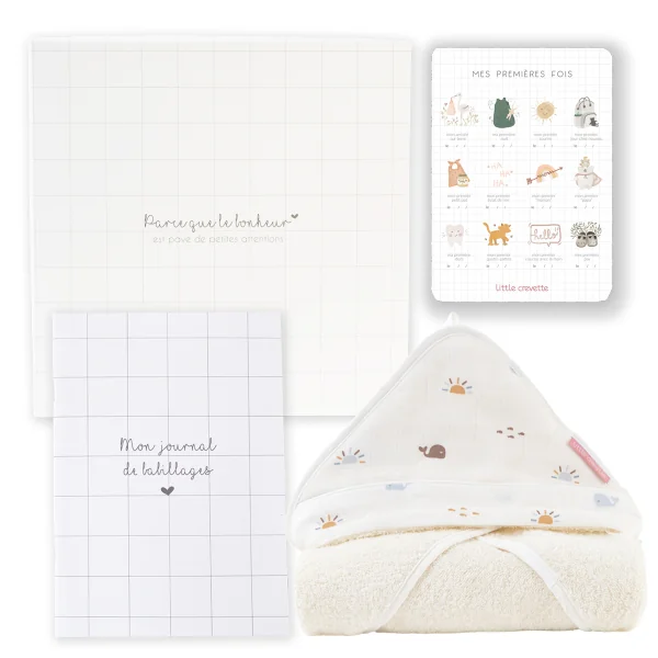 Coffret cape de bain bébé en coton bio oekotex baleines Malo
