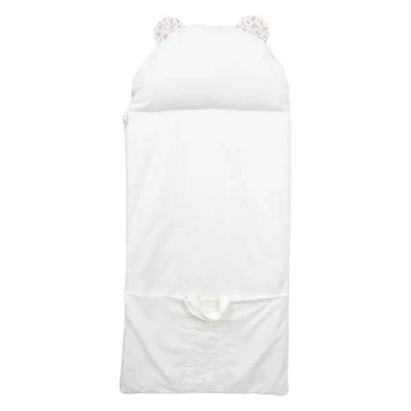 sac de couchage enfant 3-6 ans avec oreiller intégré personnalisable au prénom motif fleurs roses et caramel