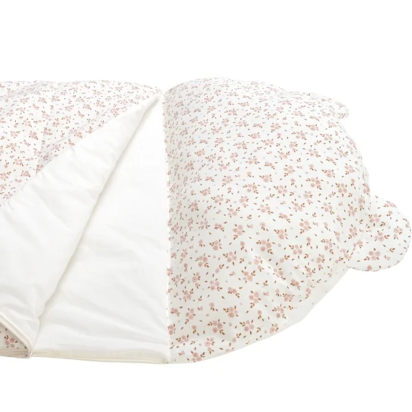 sac de couchage enfant 3-6 ans avec oreiller intégré personnalisable au prénom motif fleurs roses et caramel