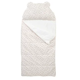 sac de couchage enfant 3-6 ans avec oreiller intégré personnalisable au prénom motif fleurs roses et caramel