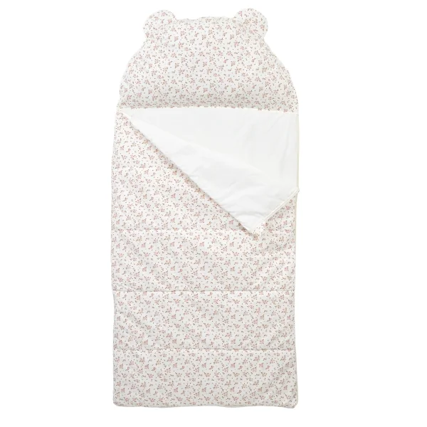 sac de couchage enfant 3-6 ans avec oreiller intégré personnalisable au prénom motif fleurs roses et caramel