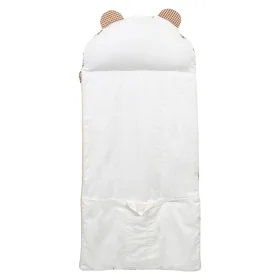 sac de couchage enfant maternelle coton bio avec oreiller intégré et sac de transport motif vichy caramel