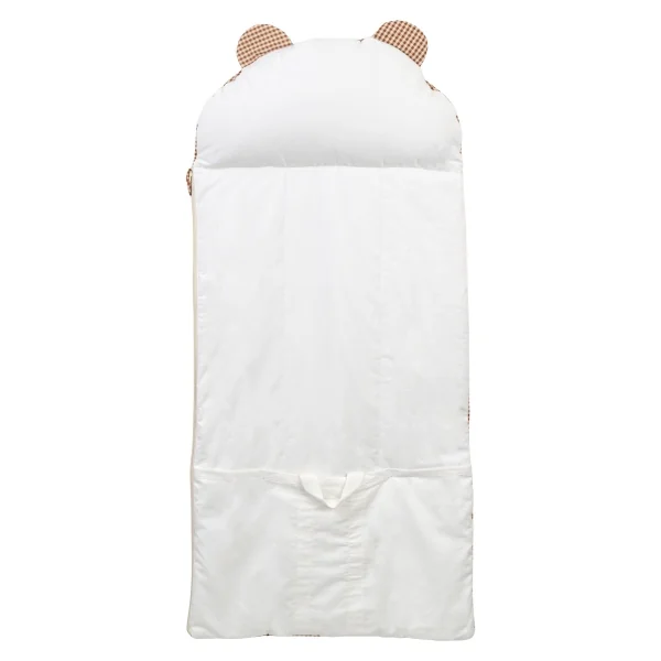 sac de couchage enfant maternelle coton bio avec oreiller intégré et sac de transport motif vichy caramel