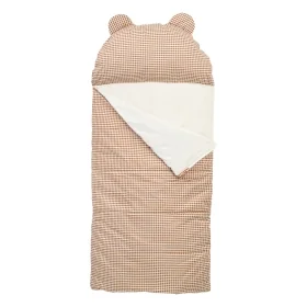 sac de couchage enfant maternelle coton bio avec oreiller intégré et sac de transport motif vichy caramel