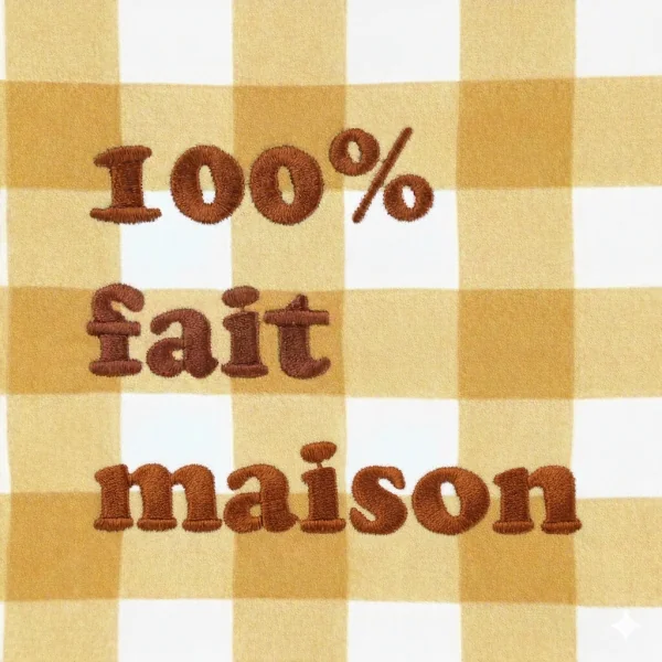 Serviette bavoir élastiqué vichy ocre mixte fille garçon brodé 100% fait maison en coton doublé éponge oekotex