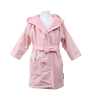 Peignoir à capuche enfant fille broderie visage pomme rose avec feuilles vertes sur la capuche en coton bio oekotex