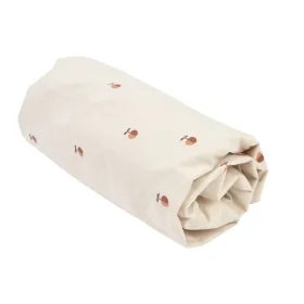 drap housse lit bébé percale pur coton bio écru imprimé de petites pommes caramel
