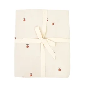 drap housse lit bébé percale pur coton bio écru imprimé de petites pommes caramel