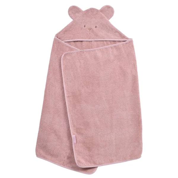 cape de bain bébé rectangulaire à oreilles ourson bois de rose coton bio oeko-tex