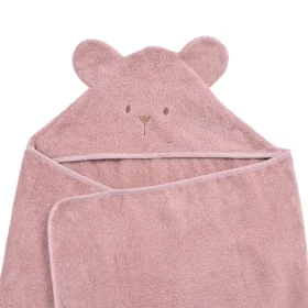 cape de bain bébé rectangulaire à oreilles ourson bois de rose coton bio oeko-tex