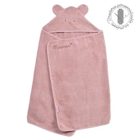 cape de bain bébé rectangulaire à oreilles ourson bois de rose coton bio oeko-tex personnalisé au prénom
