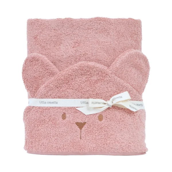 cape de bain bébé rectangulaire à oreilles ourson bois de rose coton bio oeko-tex personnalisé au prénom