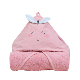 Cape de bain bébé fille rose broderie visage Pomme d'amour avec feuille verte en coton bio oekotex