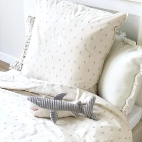 parure de lit 1 personne écrue imprimée de sapins bleu marine en coton bio