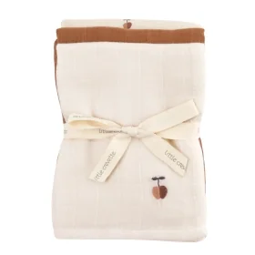 lot de 3 langes bébé sable brodé pommes, imprimé pommes et uni caramel en coton bio oekotex