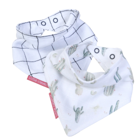 lot de 2 Bavoirs bandana bébé mixte garçon fille blanc à carreaux et motif cactus fermeture pressions en coton bio oekotex
