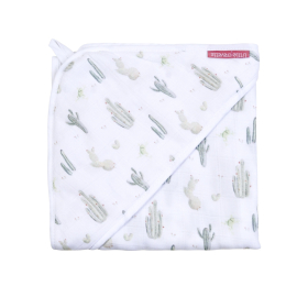 Cape de bain en lange mixte fille garçon blanche motif Cactus vert en coton bio oekotex