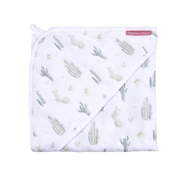 Cape de bain en lange mixte fille garçon blanche motif Cactus vert en coton bio oekotex