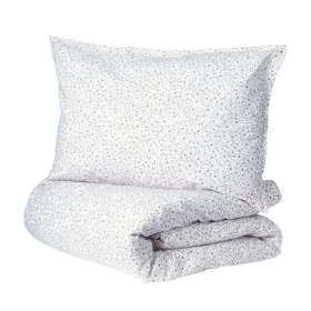 parure de lit bébé en percale de coton bio imprimé fleurs roses et beige Lilly