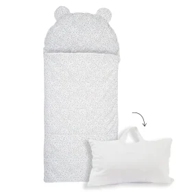 sac de couchage enfant avec oreiller intégré motif fleurs beiges