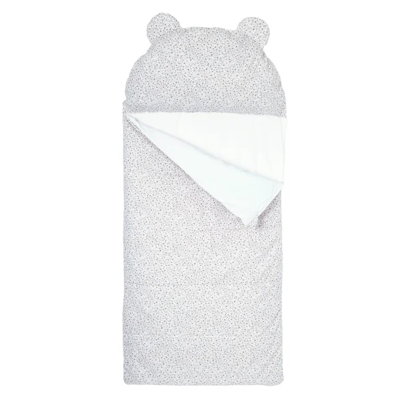 sac de couchage enfant avec oreiller intégré motif fleurs beiges