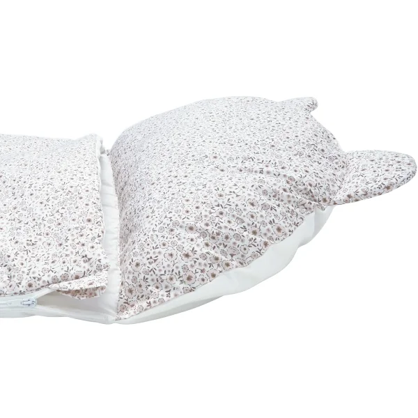 sac de couchage enfant avec oreiller intégré motif fleurs beiges