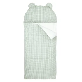 sac de couchage enfant avec oreiller intégré motif vichy vert sauge