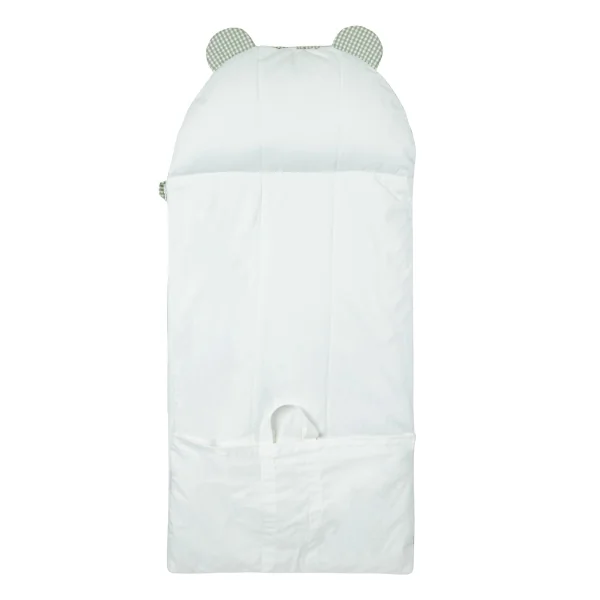 sac de couchage enfant avec oreiller intégré motif vichy vert sauge