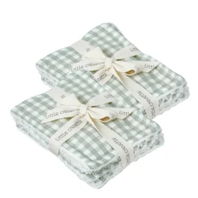 lot de 12 lingettes lavables en coton bio éponge et gaze de coton imprimé vichy vert