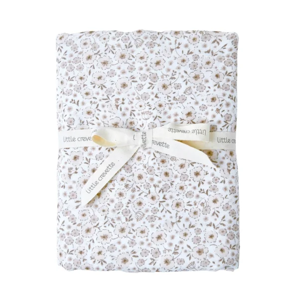 maxi-lange bébé 120x120 cm en gaze imprimée fleurs beiges et chocolat coton bio