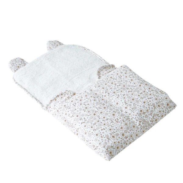 tapis à langer de voyage imperméable coton bio imprimé fleurs beiges