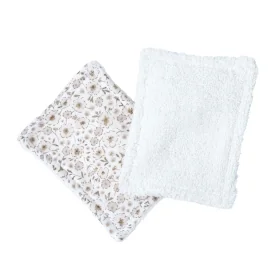 lot de 6 lingettes lavables et réutilisables en éponge et gaze de coton bio fleurs beiges Lilly
